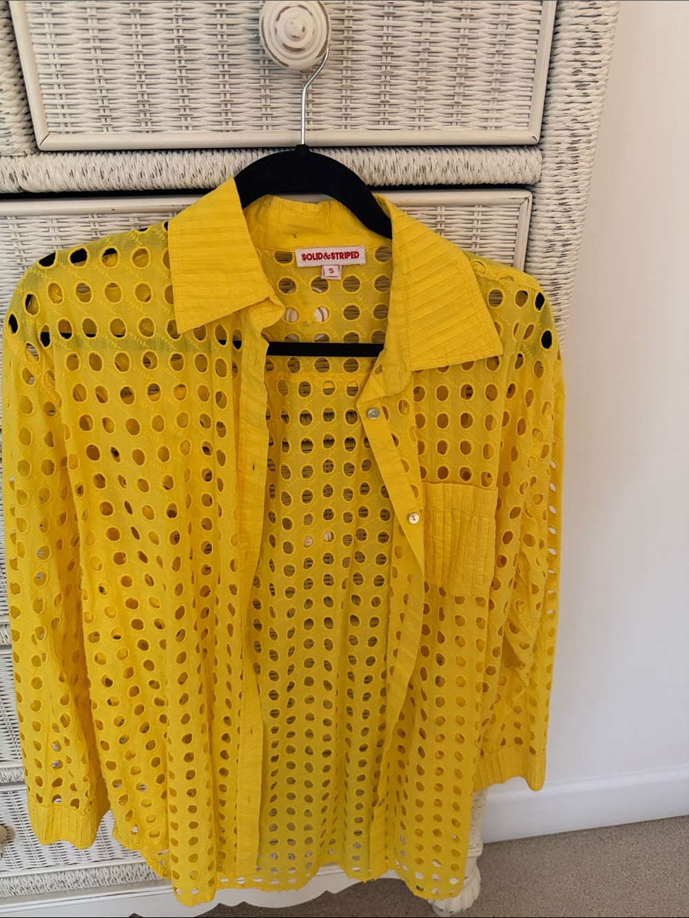 SOLID & STRIPED Yellow Eyelet Button-Up Shirt Jacket